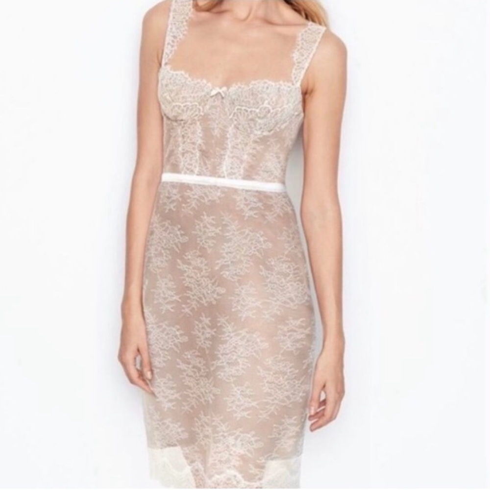 NWT Victoria's Secret Beige Cream Lace Corset Bustier Slip Dress Women's Size S